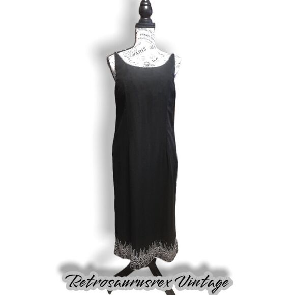 Vintage Laurence Kazar 1990’s Silver Beaded Little Black Dress, Large - Picture 6 of 11